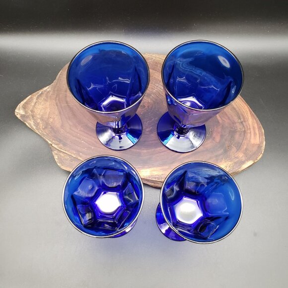 Bryce Antique Cobalt Blue Wine Glass 5" Set of 4 Paneled Blown Glass Vintage - Picture 2 of 5